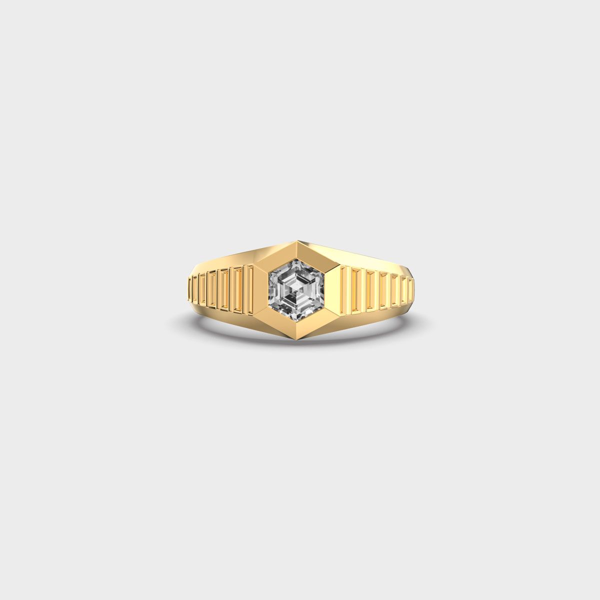 Hexagon Signet Diamond Ring For Men - View 10