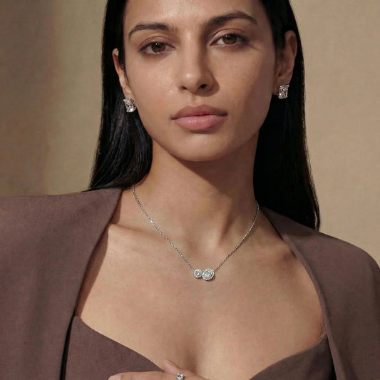 Round and Oval Toi-Et-Moi Necklace With Halo