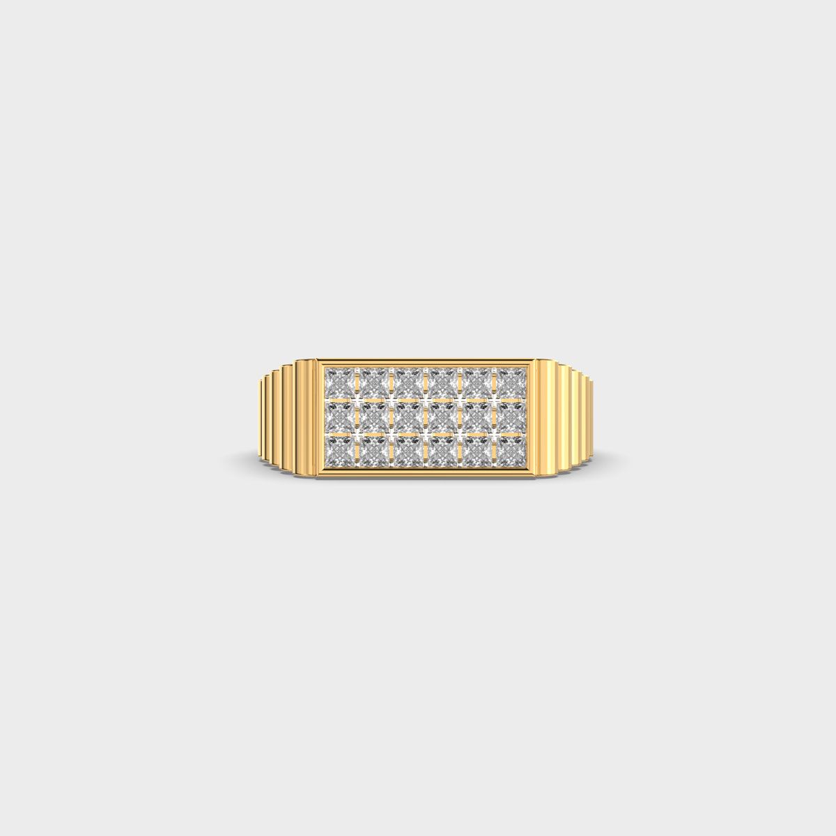 Princess Cut Grid Signet Diamond Ring For Men - View 10