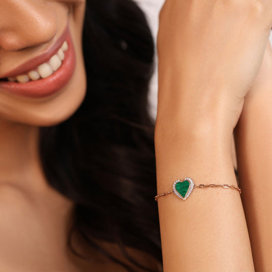 Malachite Heart Diamond Chain Bracelet