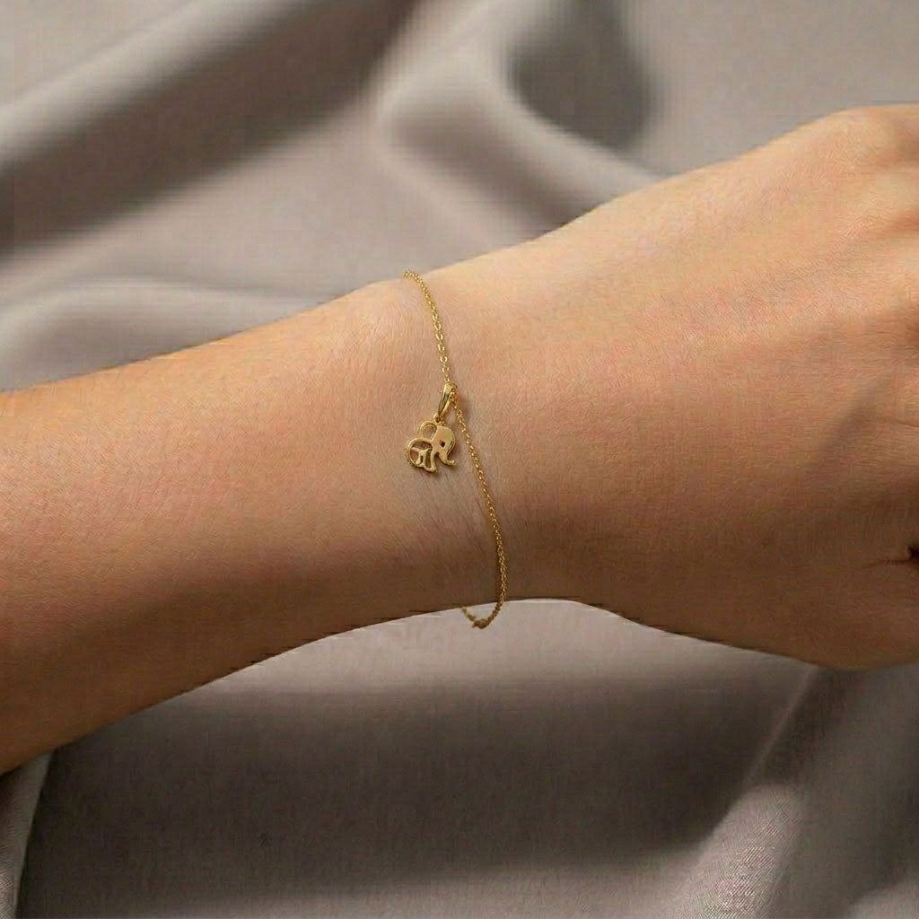 Elephant Charm Plain Gold Chain Bracelet