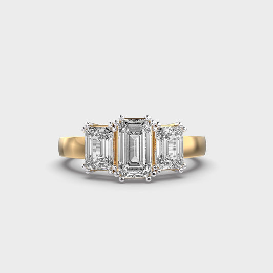 Triad Emerald Diamond Solitaire Ring - View 1