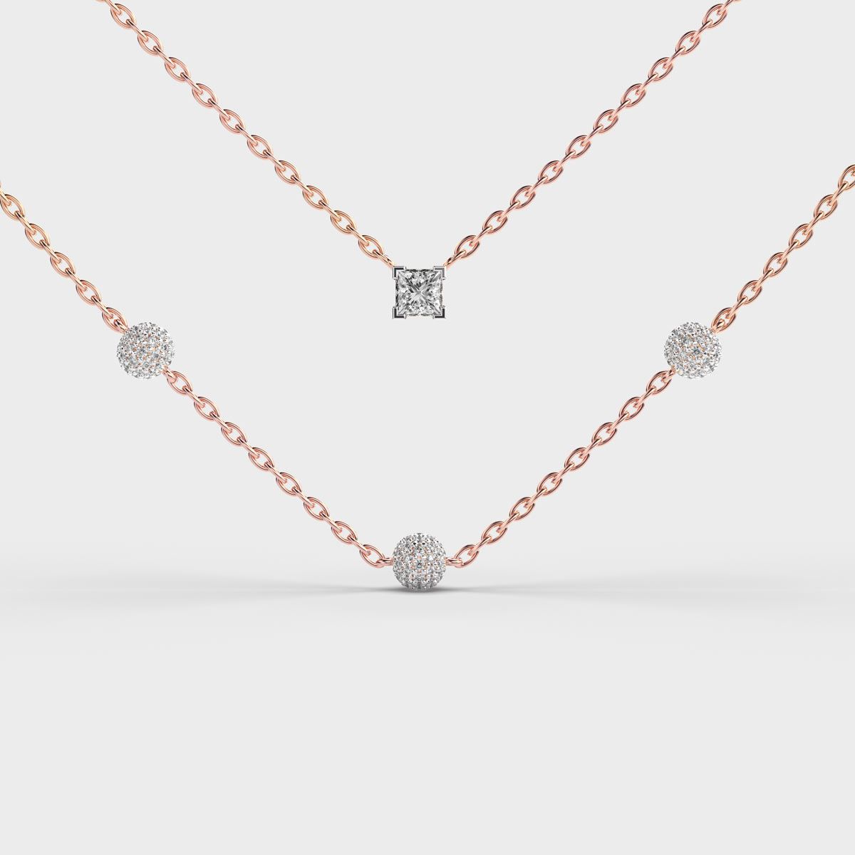 Double Chain Layered Diamond Necklace