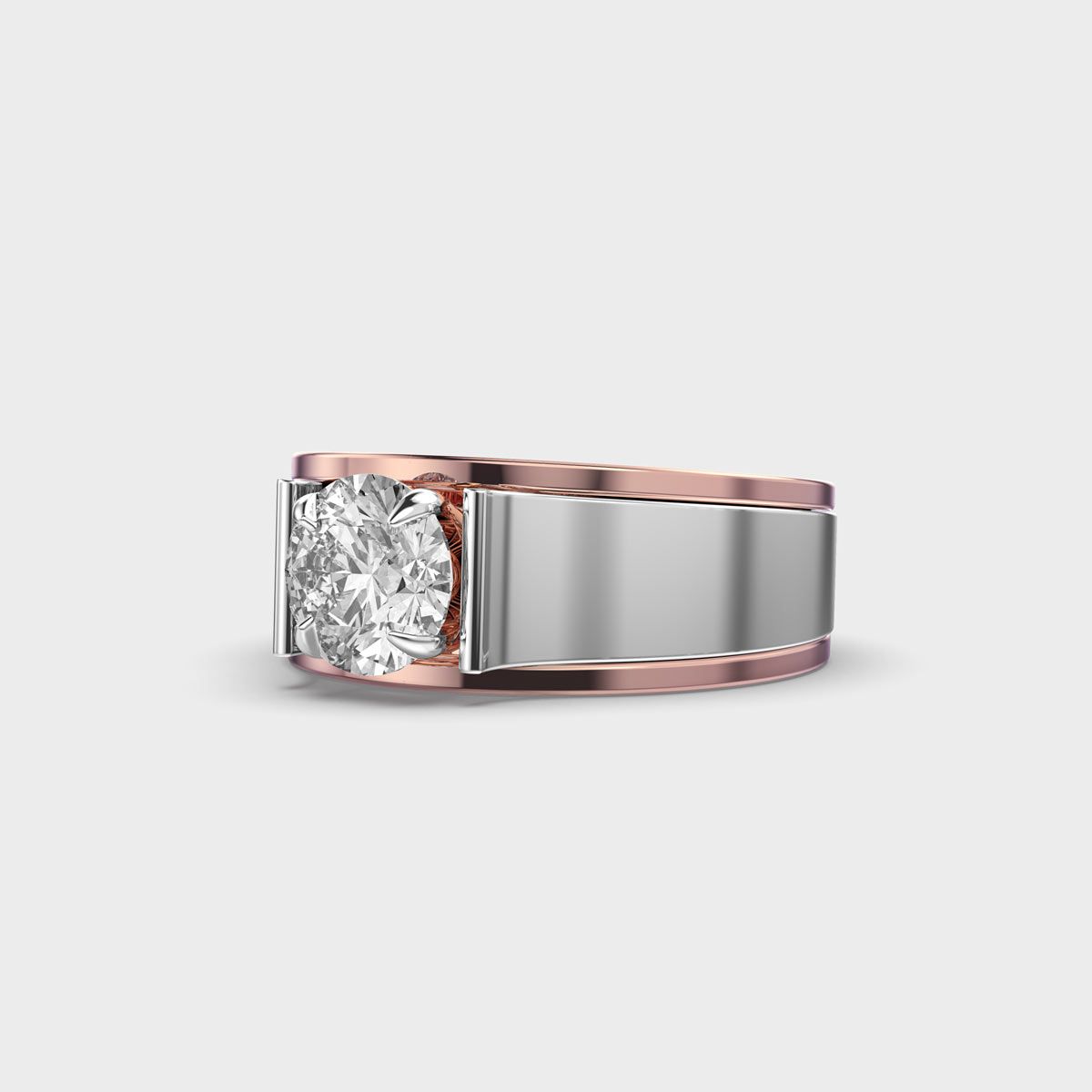 Dual Tone Diamond Solitaire Band Ring for Men - View 2