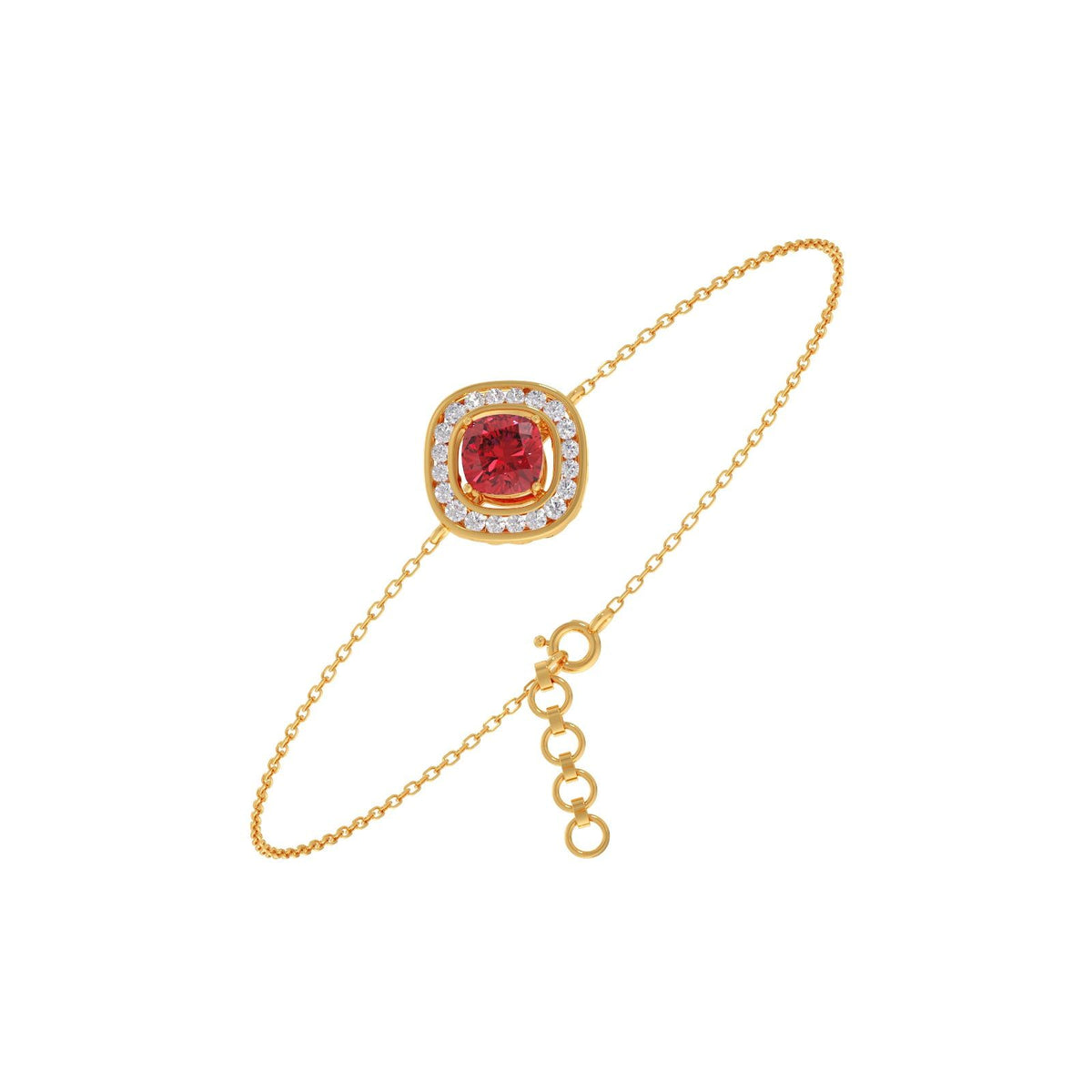 Red Cushion Halo Diamond Bracelet