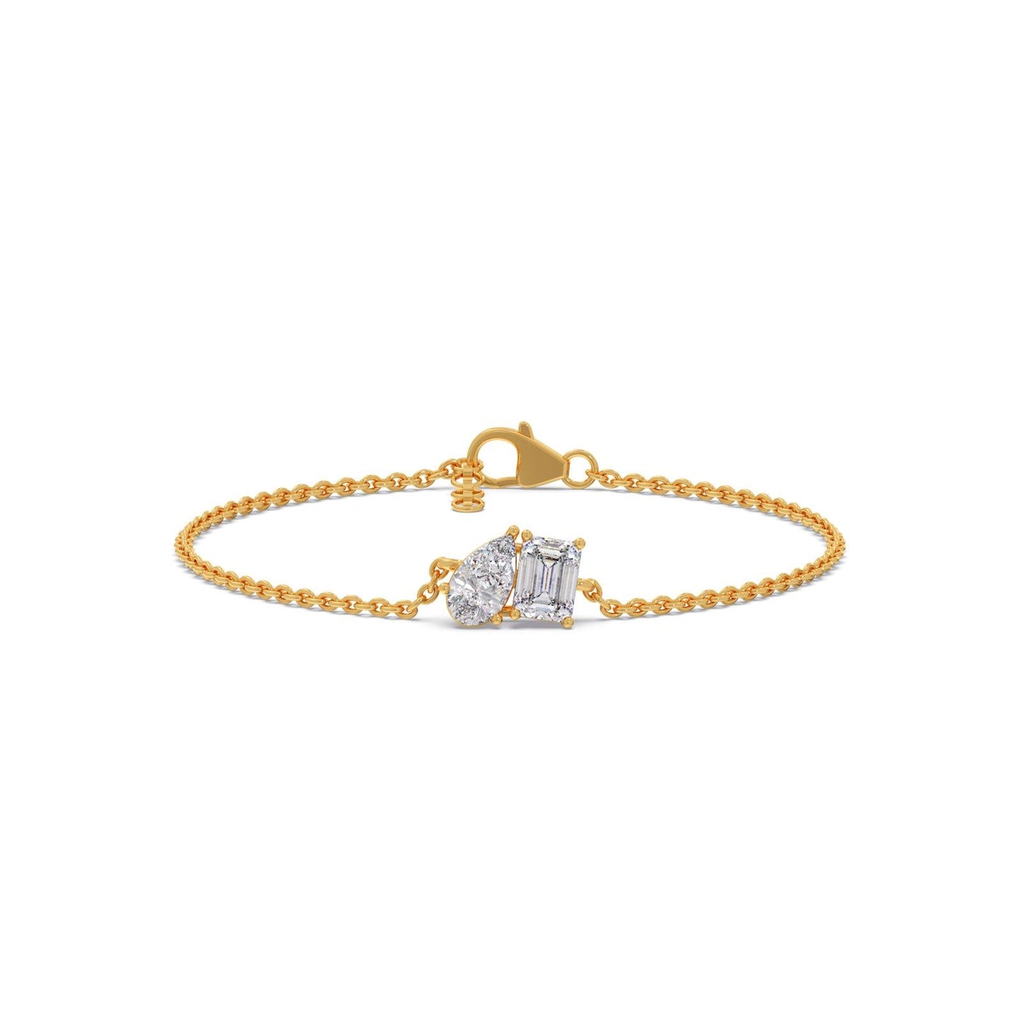 Pear & Emerald Cut Diamond Delicate Chain Bracelet