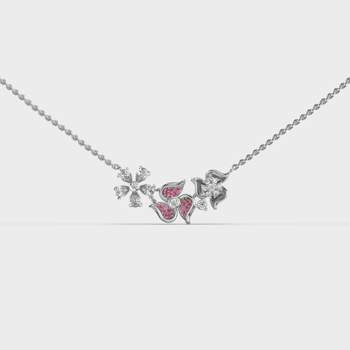Tres Flowers and Petals Diamond Necklace