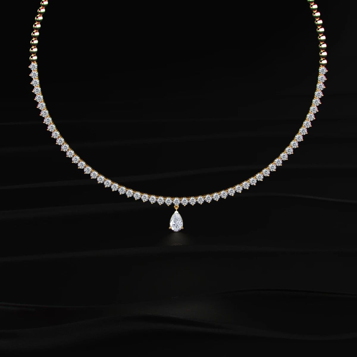 Round Diamond Tennis Necklace with pear shaped pendant