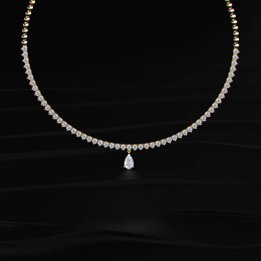 Round Diamond Tennis Necklace with pear shaped pendant
