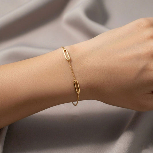 Trombone Link Plain Gold Chain Bracelet