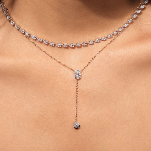 Dual Drop Diamond Y Shaped Necklace