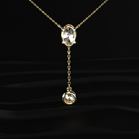 Dual Drop Diamond Y Shaped Necklace