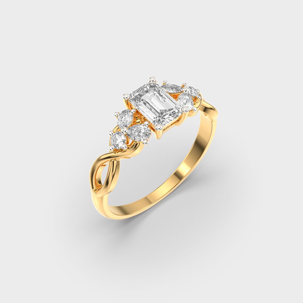 Majestic Emerald Solitaire Diamond Cluster Ring - View 4