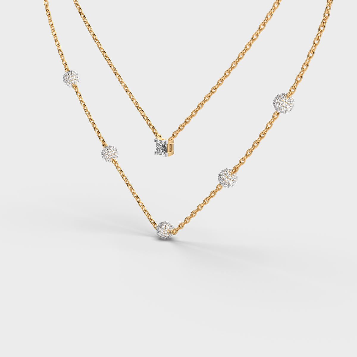Double Chain Layered Diamond Necklace
