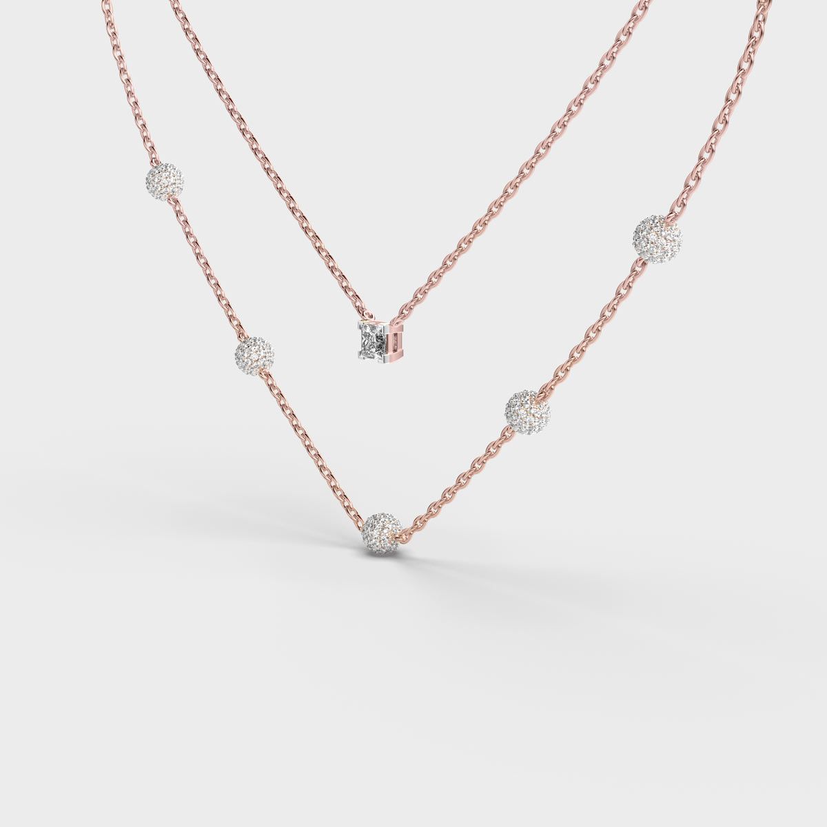 Double Chain Layered Diamond Necklace