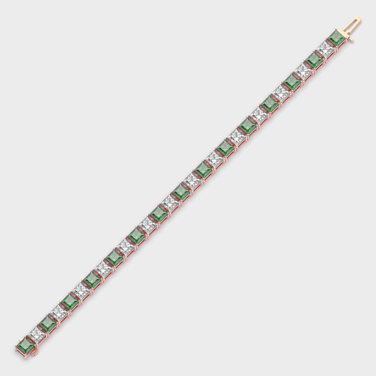Chunky Princess Cut Diamond and Green Stone Bracelet
