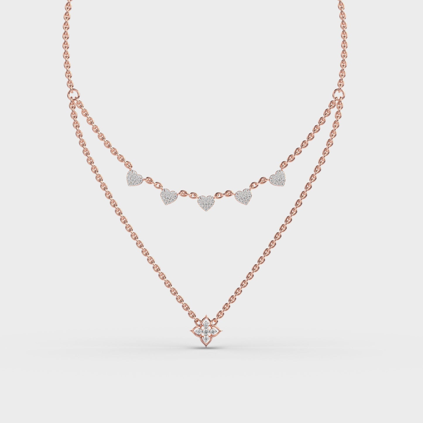 Heart Duo Layered Diamond Necklace