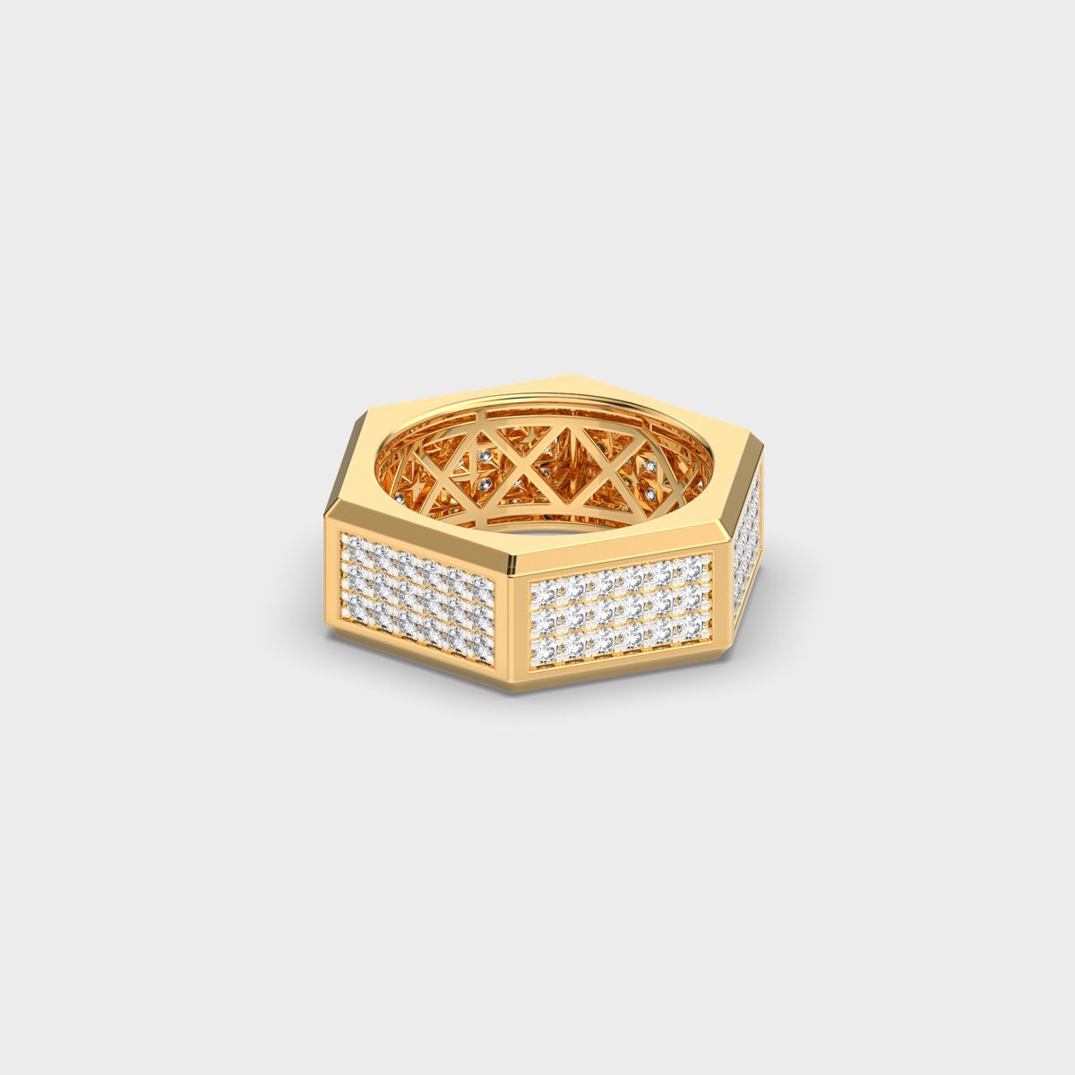 Hexagonal Pave Panel Diamond Band Ring For Men - View 11