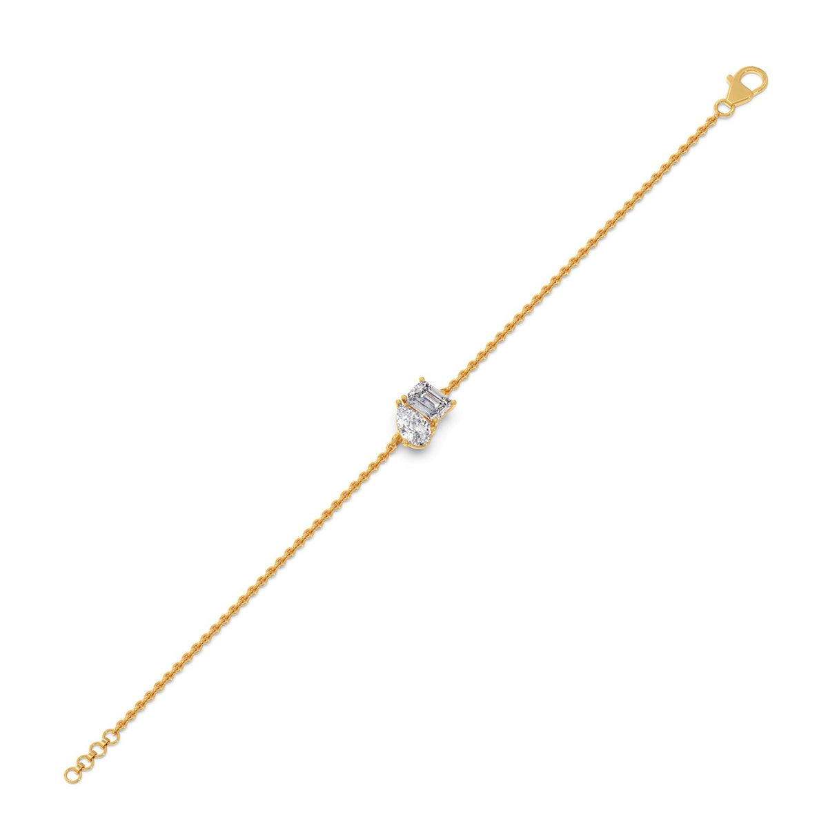 Pear & Emerald Cut Diamond Delicate Chain Bracelet