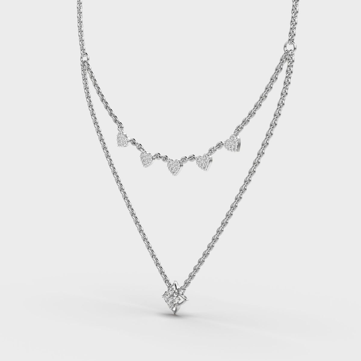 Heart Duo Layered Diamond Necklace