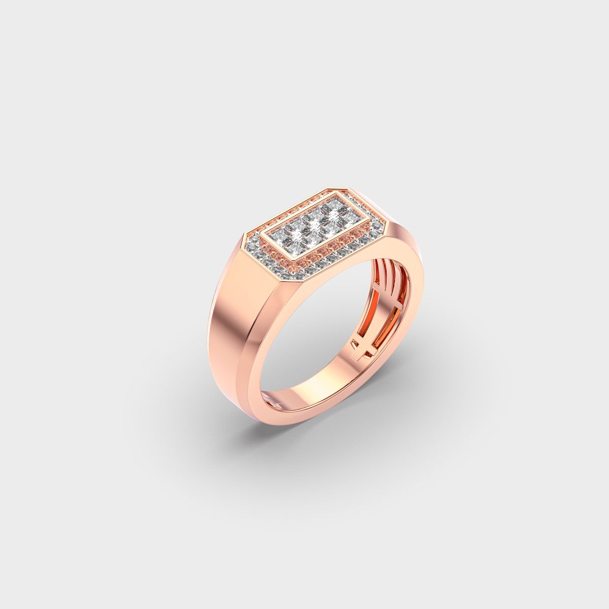 Rectangular Signet Diamond Cluster Ring For Men - View 3