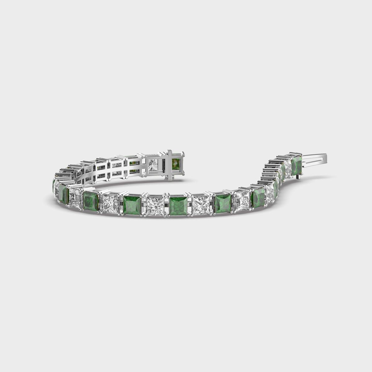 Chunky Princess Cut Diamond and Green Stone Bracelet