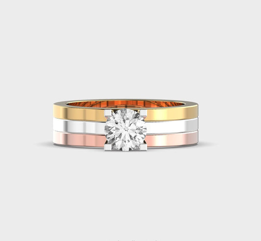Dual Tone Square Diamond Band Ring - View 1
