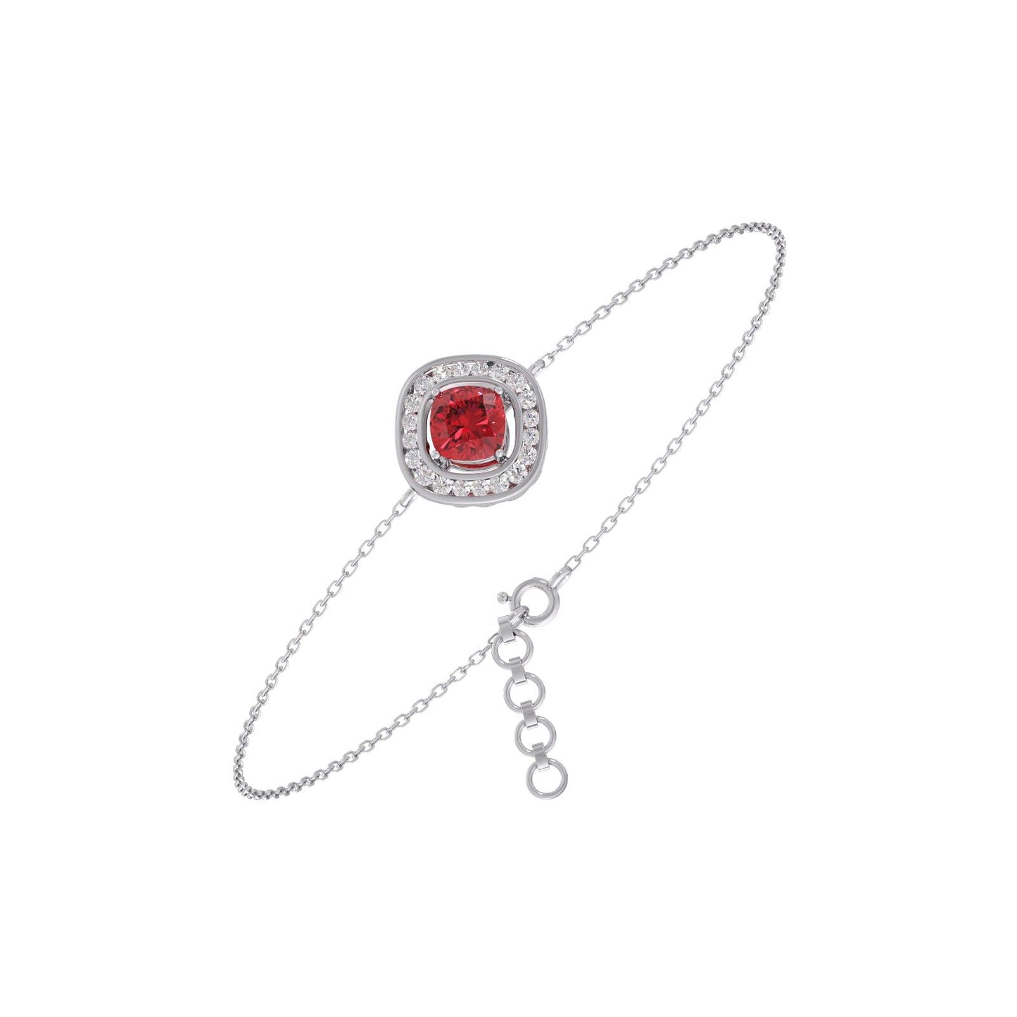 Red Cushion Halo Diamond Bracelet