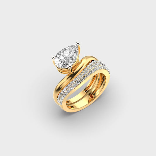 Elegant Pear Wave Diamond Ring - View 3