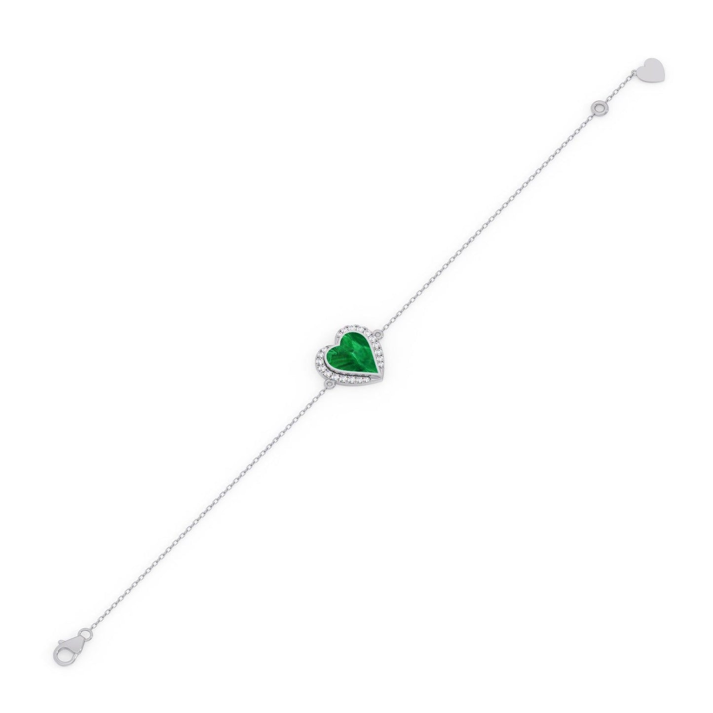 Malachite Heart Diamond Chain Bracelet