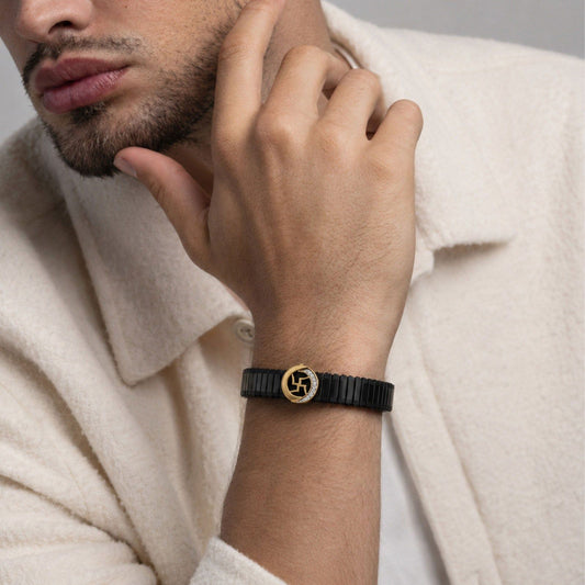 Swastika Wheel Diamond Men's Bracelet