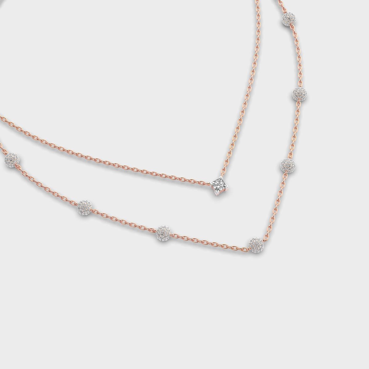 Double Chain Layered Diamond Necklace