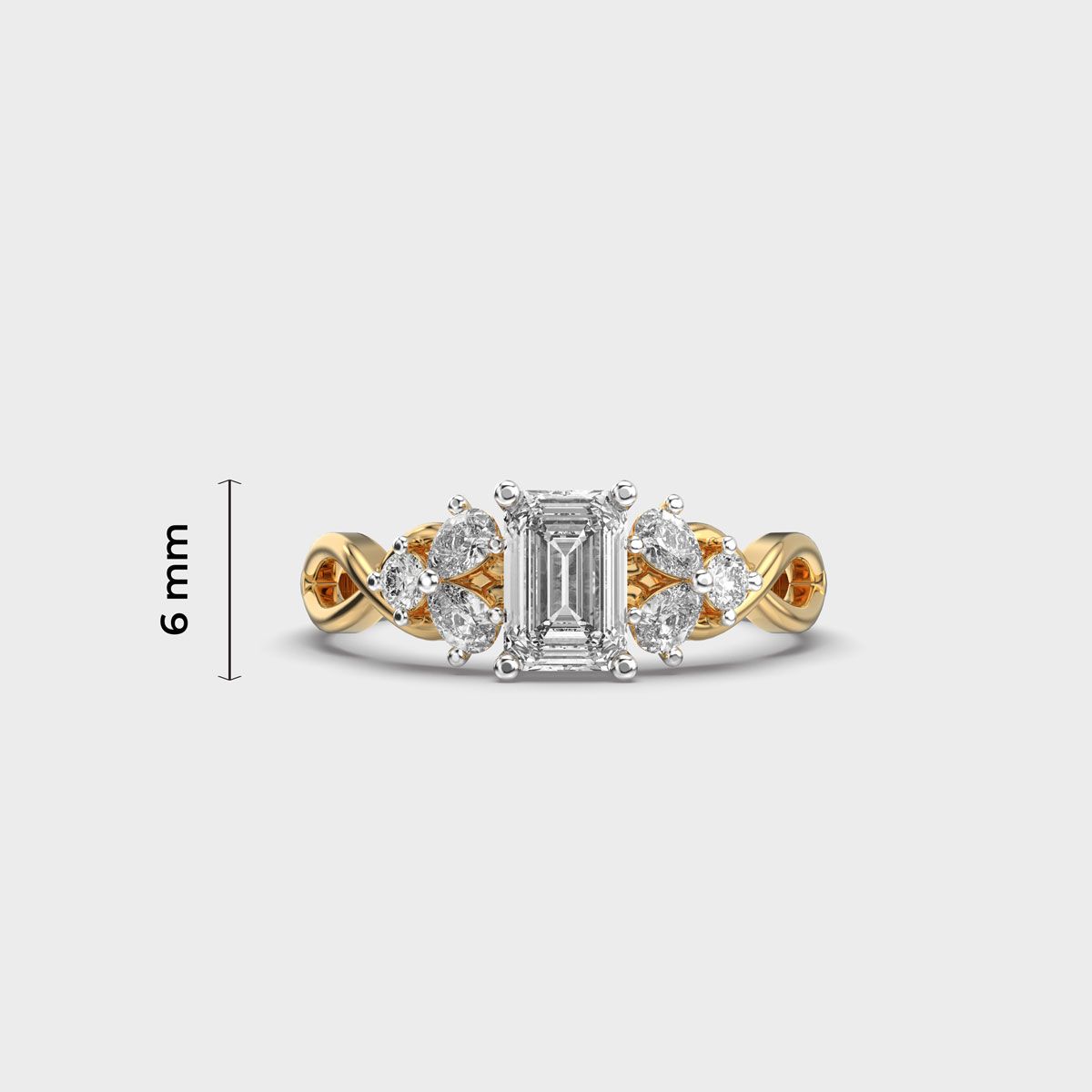 Majestic Emerald Solitaire Diamond Cluster Ring - View 2