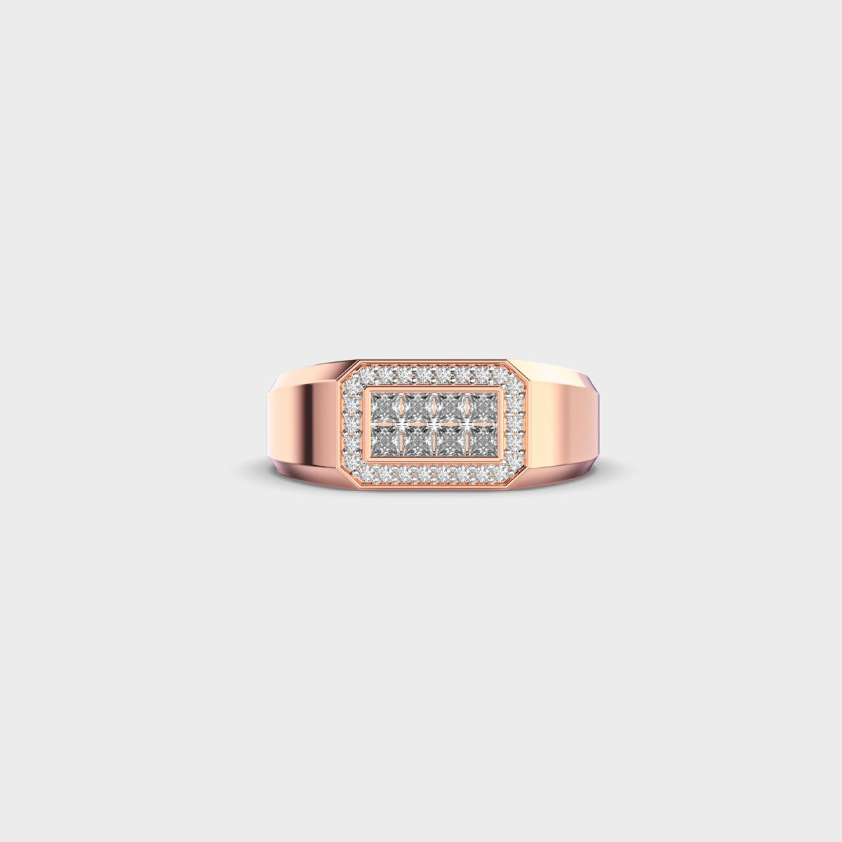 Rectangular Signet Diamond Cluster Ring For Men - View 1