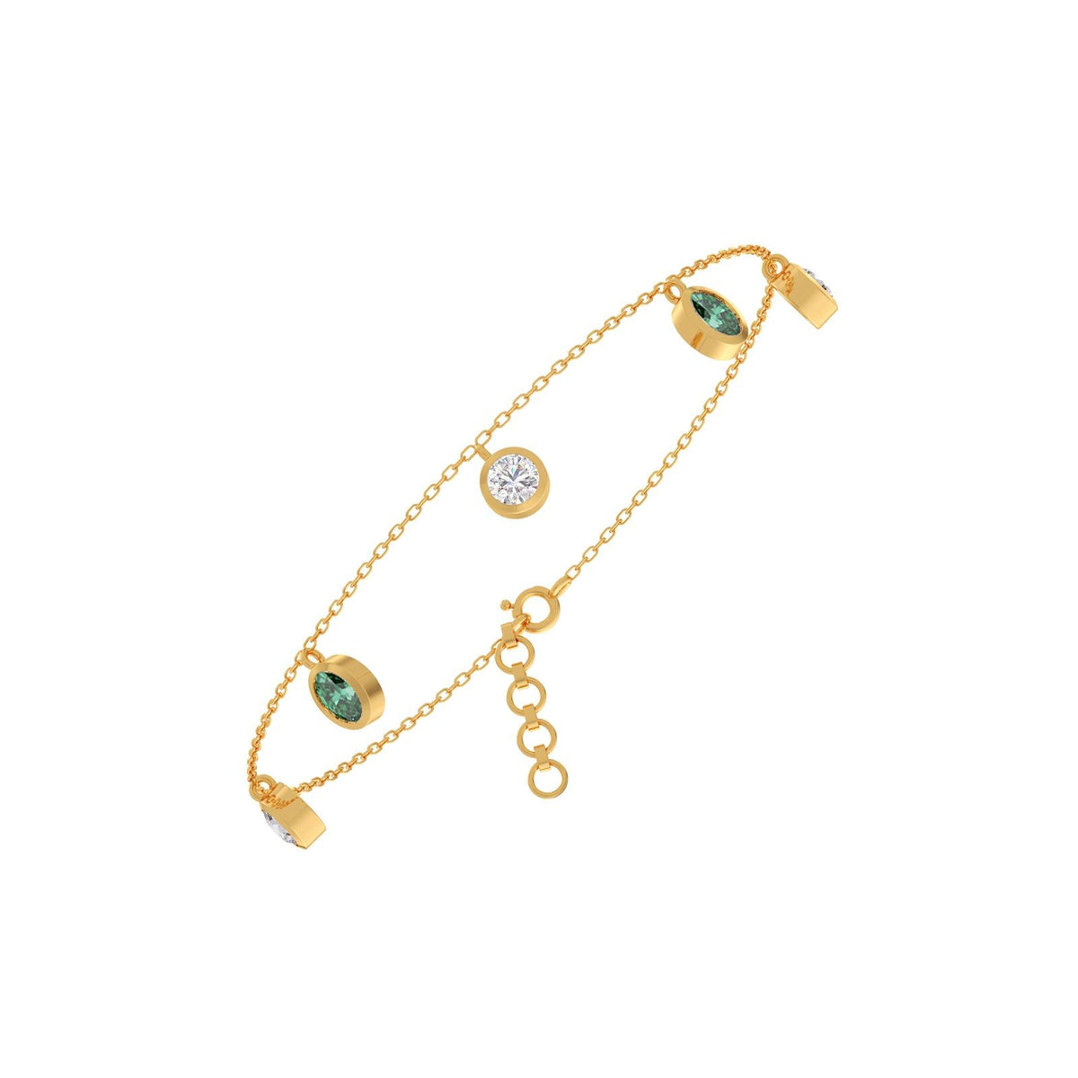 Oval Gem Round Diamond Chain Bracelet