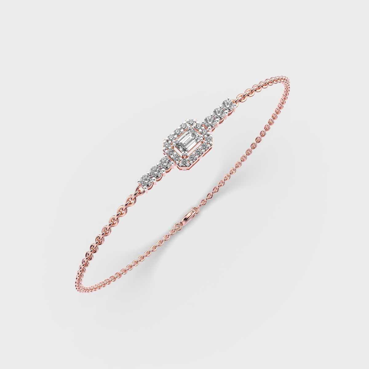 Edgy Halo Emerald Cut Diamond Bracelet