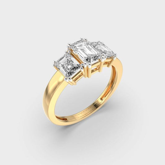 Triad Emerald Diamond Solitaire Ring - View 3