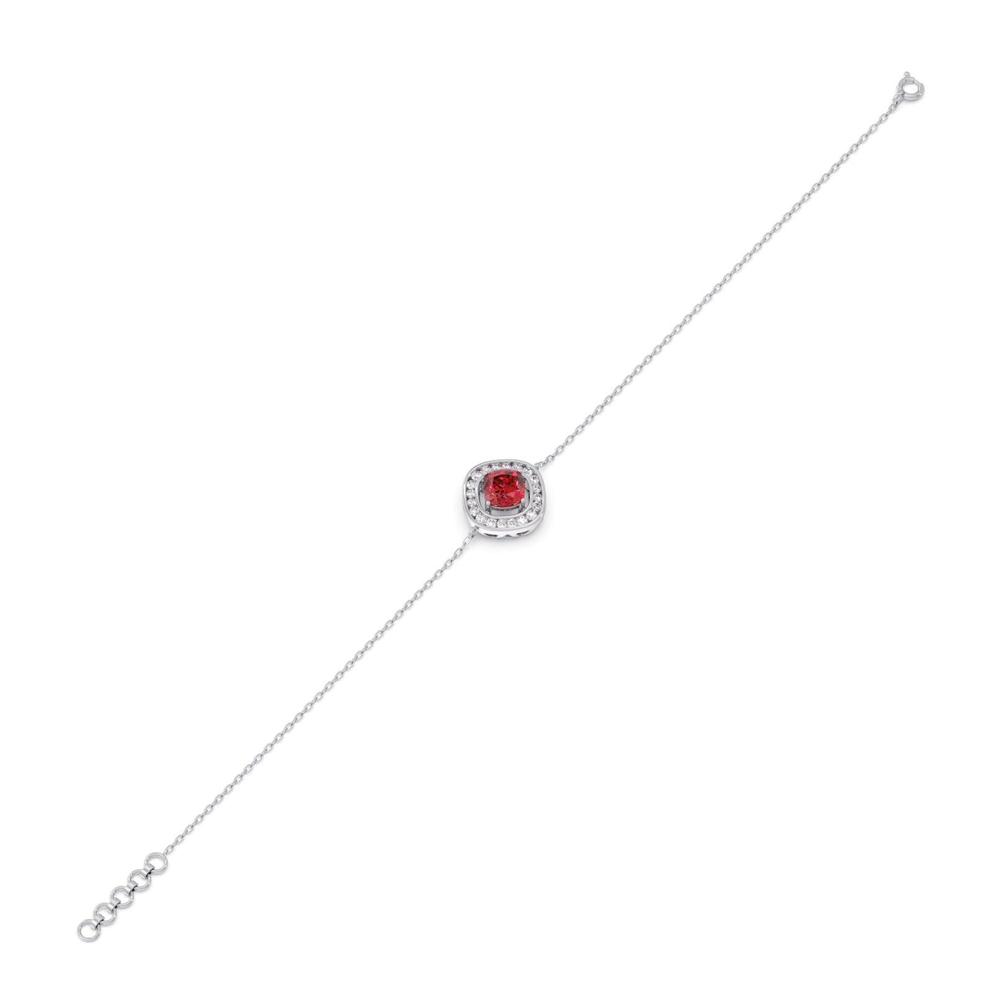 Red Cushion Halo Diamond Bracelet