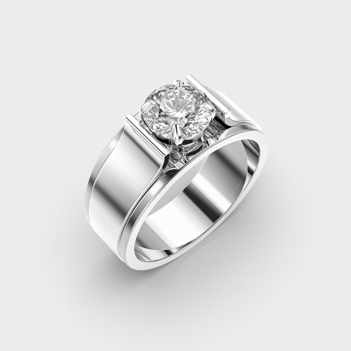 Dual Tone Diamond Solitaire Band Ring for Men - View 8