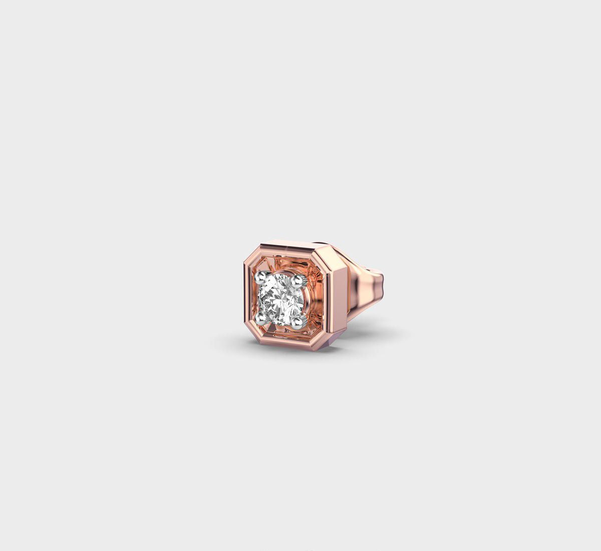 Octagonal Round Diamond Amber Stud For Men