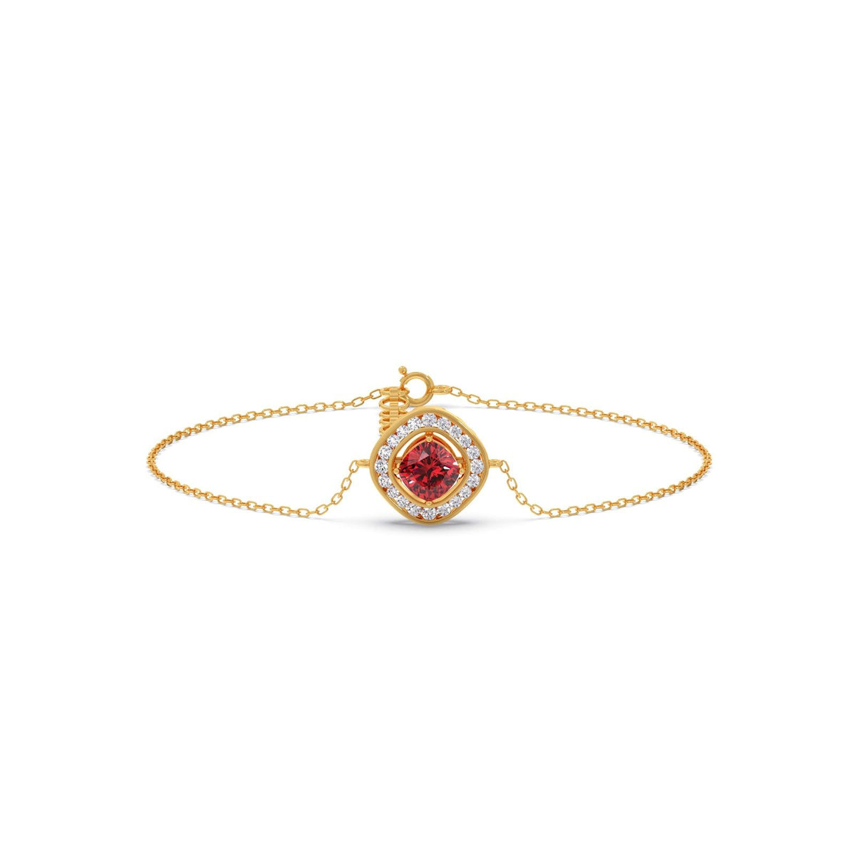 Red Cushion Halo Diamond Bracelet
