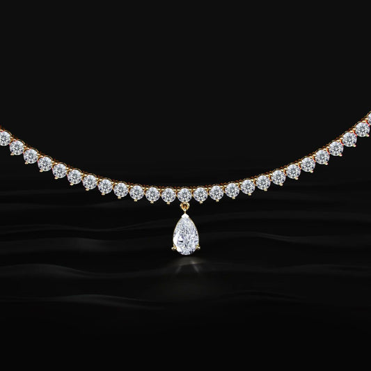 Round Diamond Tennis Necklace with pear shaped pendant