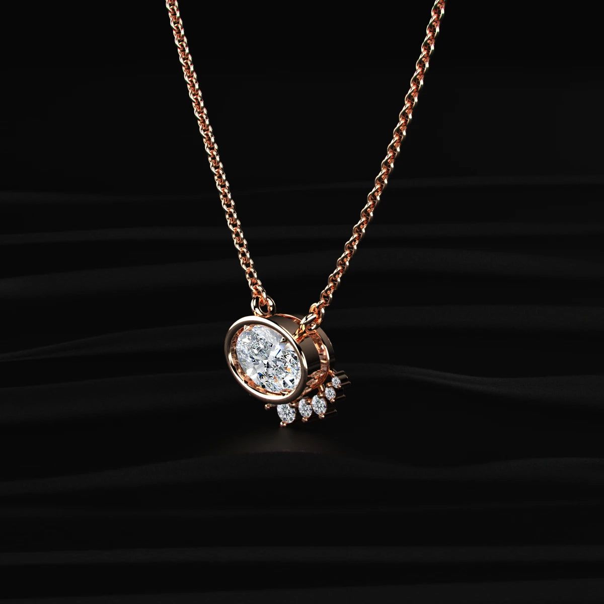 Oval Shape Diamond Half Halo Necklace