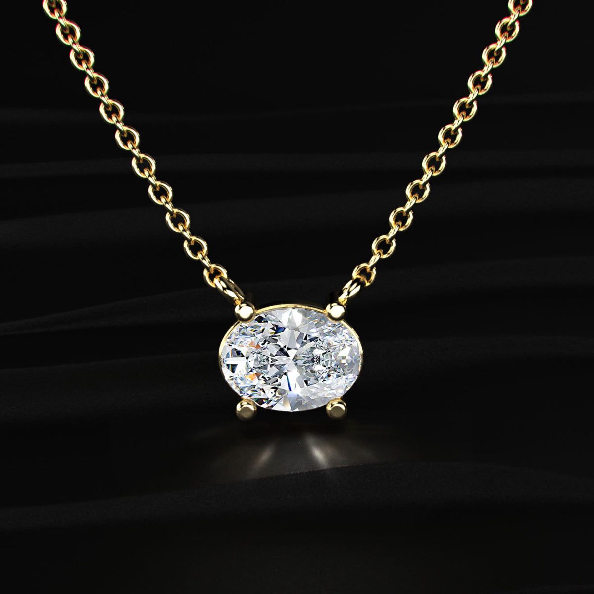 East-West Oval Solitaire Necklace