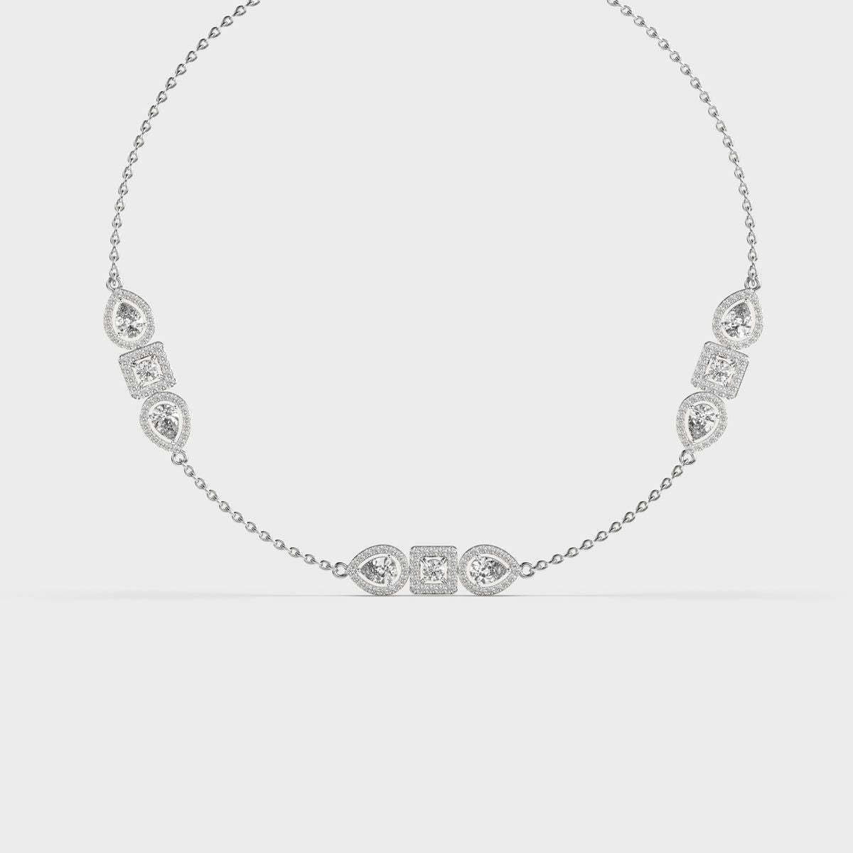Three Stones Chained Diamond Necklace