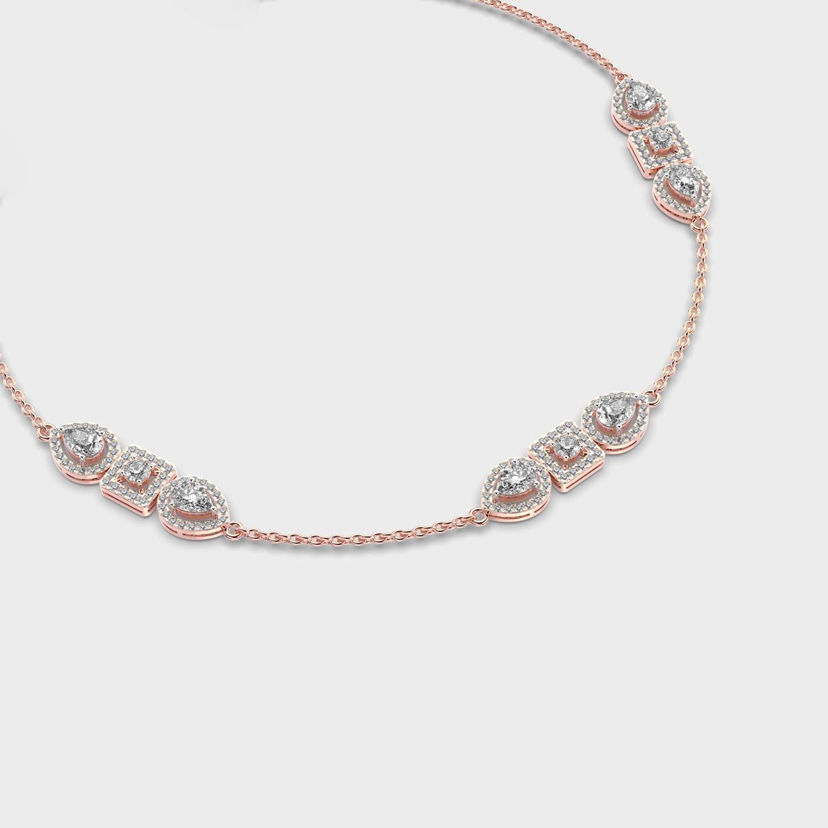 Three Stones Chained Diamond Necklace