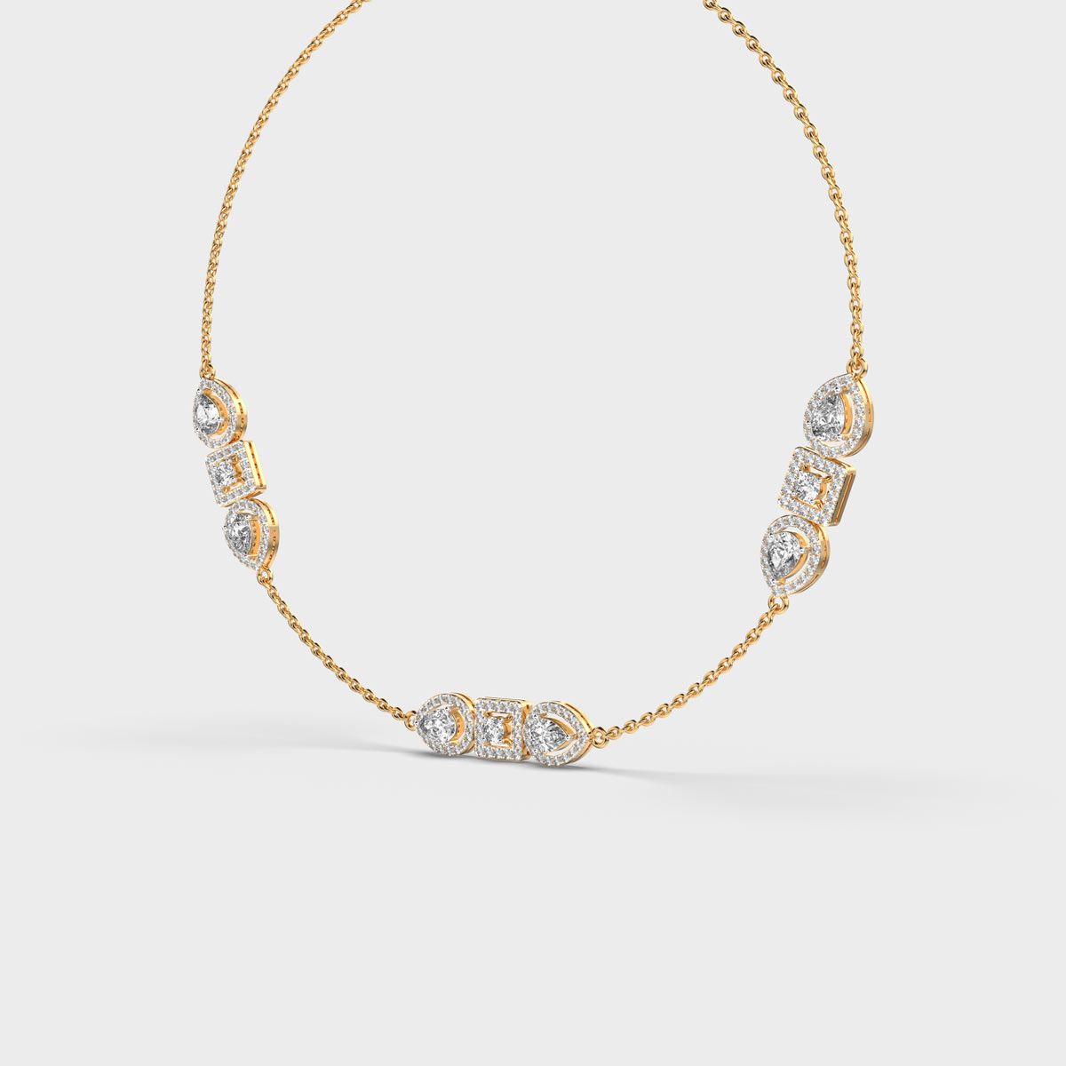 Three Stones Chained Diamond Necklace