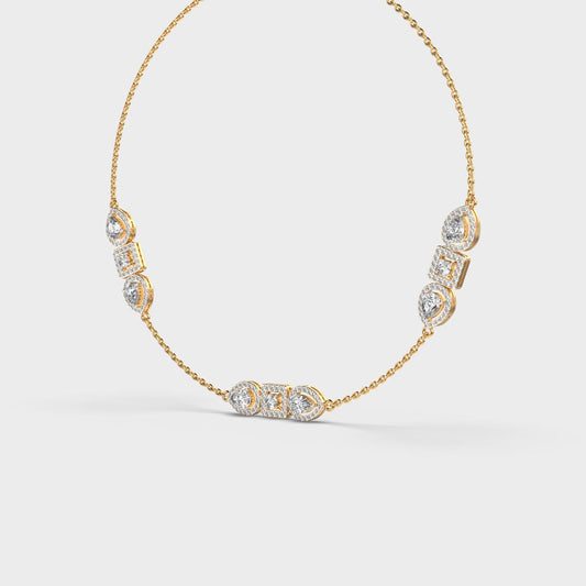 Three Stones Chained Diamond Necklace