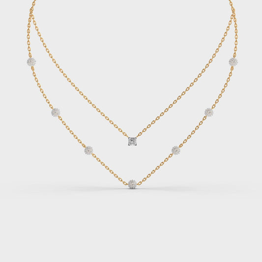 Double Chain Layered Diamond Necklace