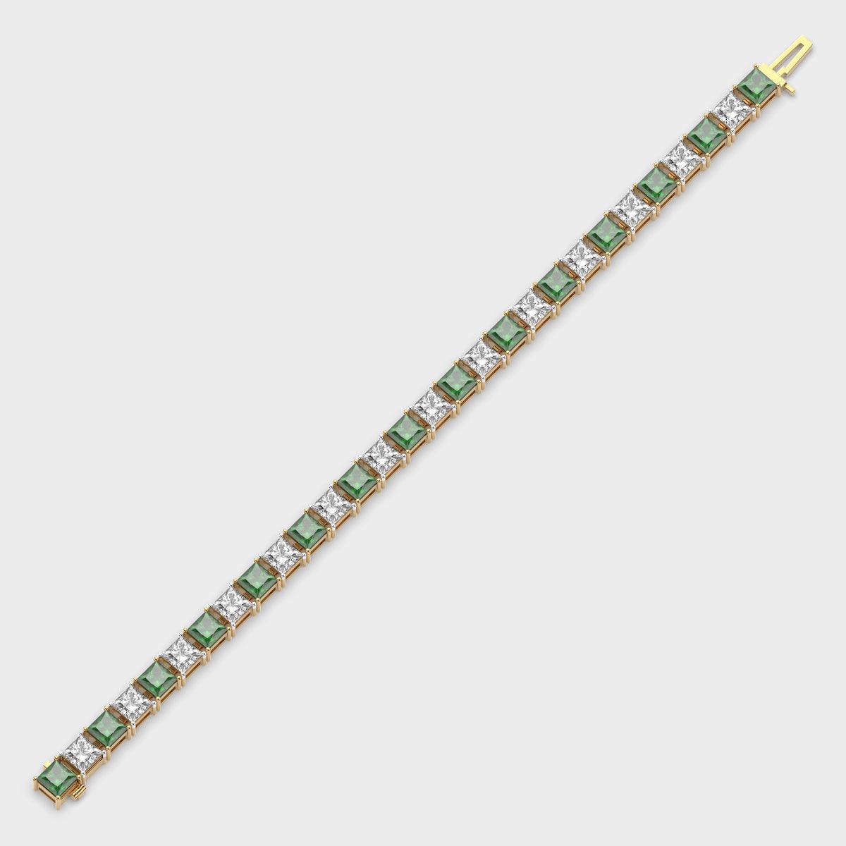 Chunky Princess Cut Diamond and Green Stone Bracelet